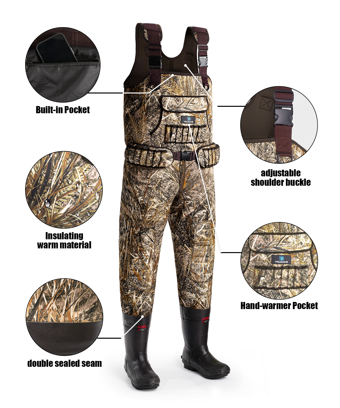 Trudave AquaShield Series Men's Waterproof Hunting & Fishing Chest Waders with Boots