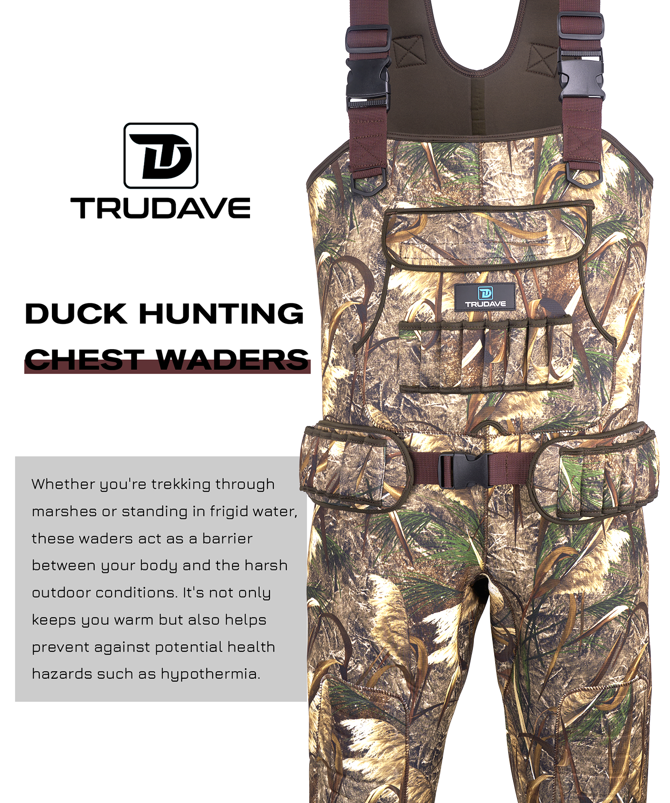 Trudave AquaShield Series Men's Waterproof Hunting & Fishing Chest Waders with Boots