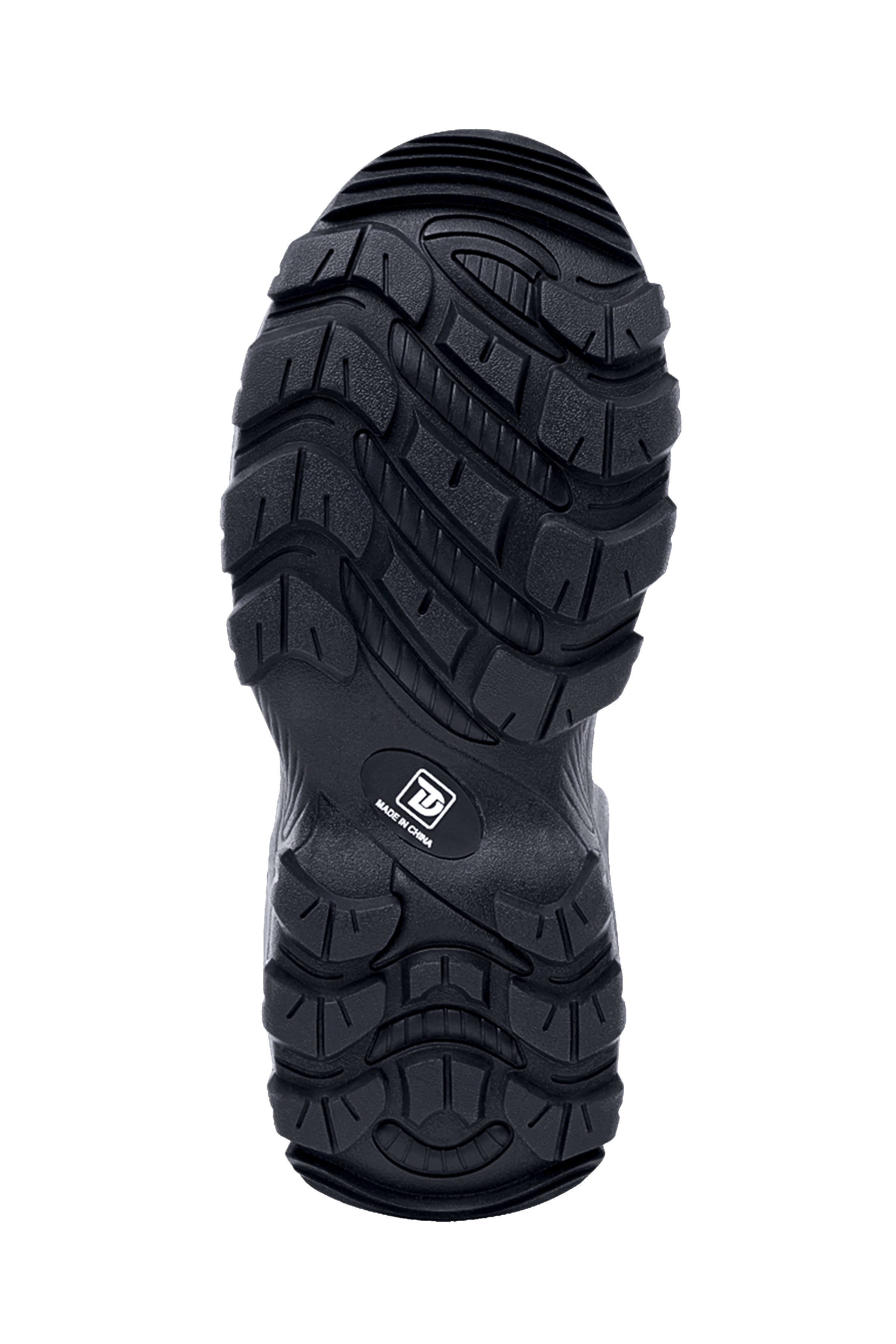 Close-up of outsole tread on Trudave StreamTrek Series men’s tall waterproof hunting boots – Real Reed camo design showing deep slip-resistant pattern and rugged waterproof sole for duck hunting and outdoor terrain