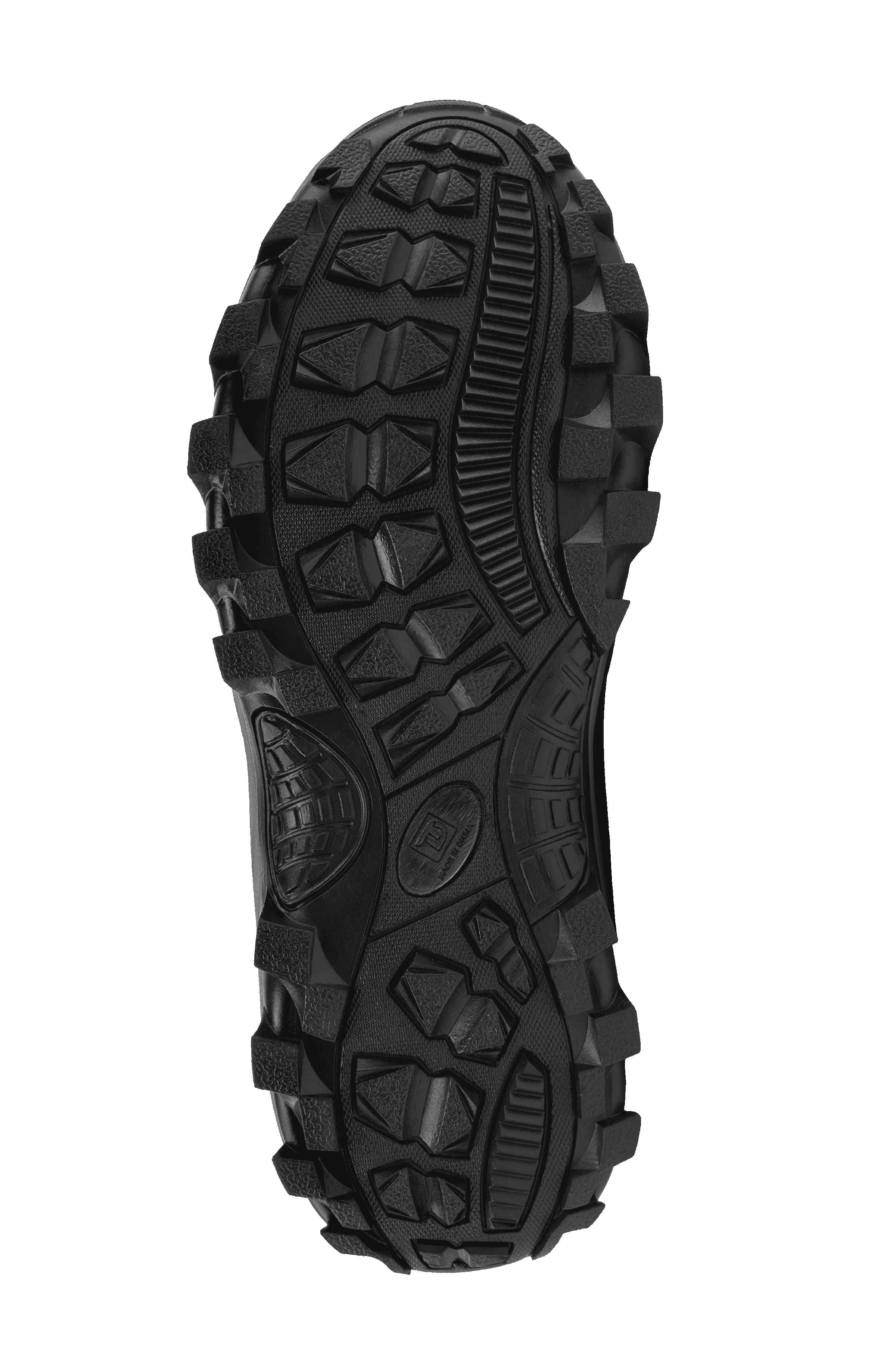 Outsole close-up of Trudave HeatHold Series women’s tall waterproof insulated rubber boots showing deep tread traction and slip-resistant design for rain and garden use