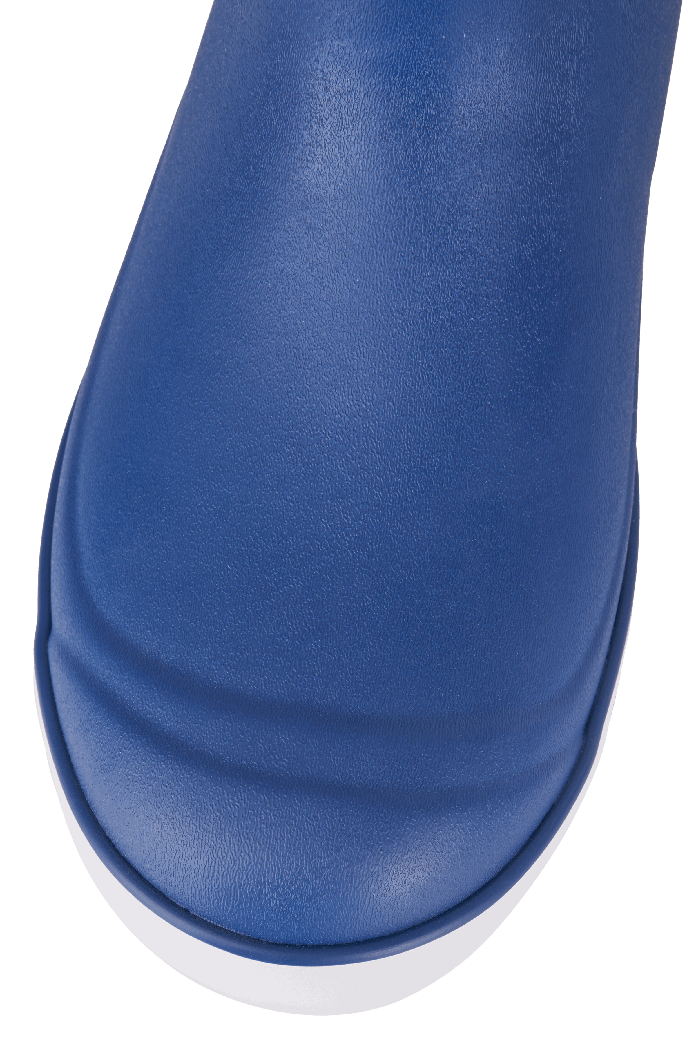 Toe close-up of Trudave DeckFlow Series women’s ankle waterproof rubber deck boots in legion blue showing seamless waterproof design and durable rubber toe protection for fishing and boating