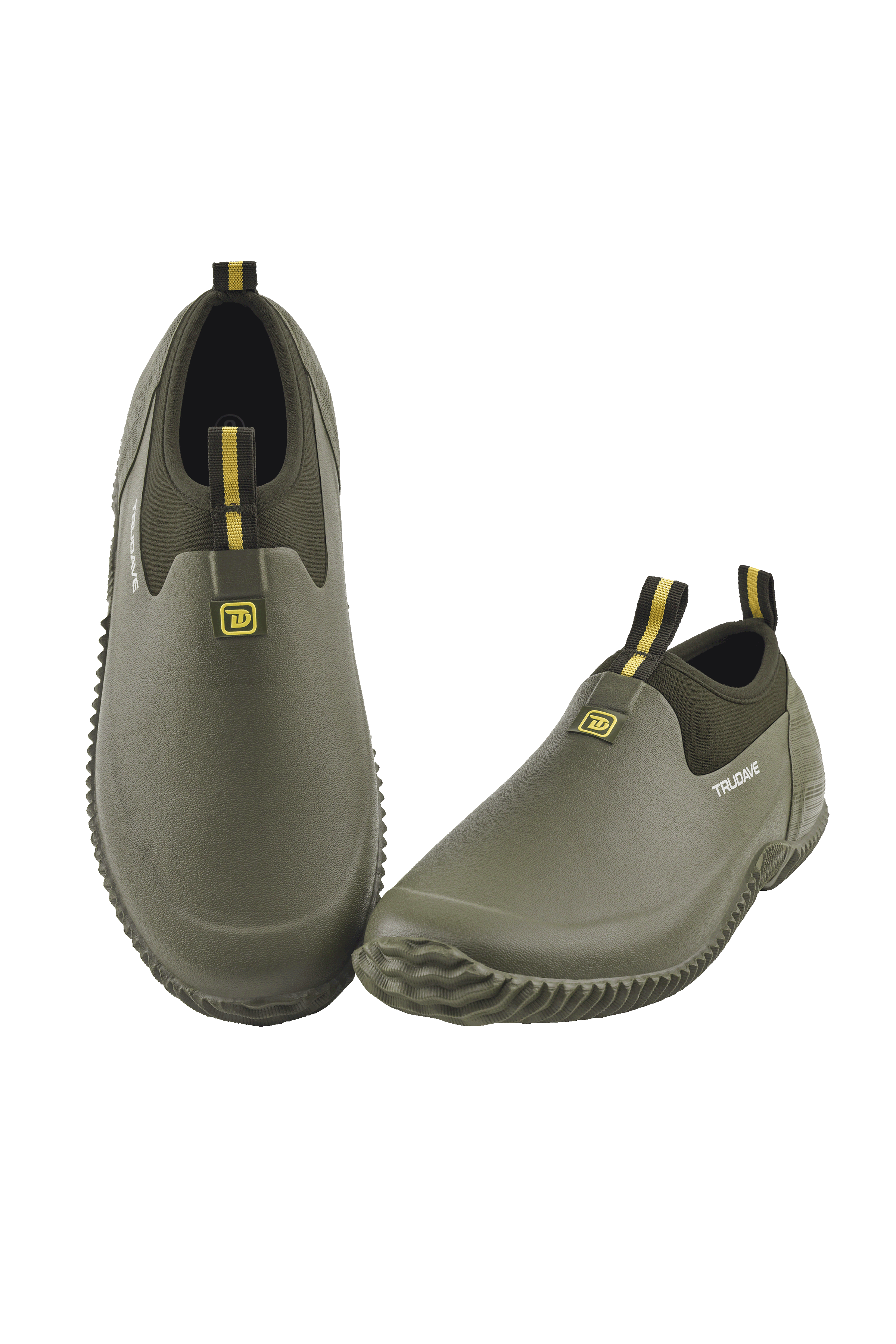 Side view of Trudave GardenStride Series waterproof rubber garden boots in olive green – flexible boot body showing soft bendable design for gardening and outdoor comfort