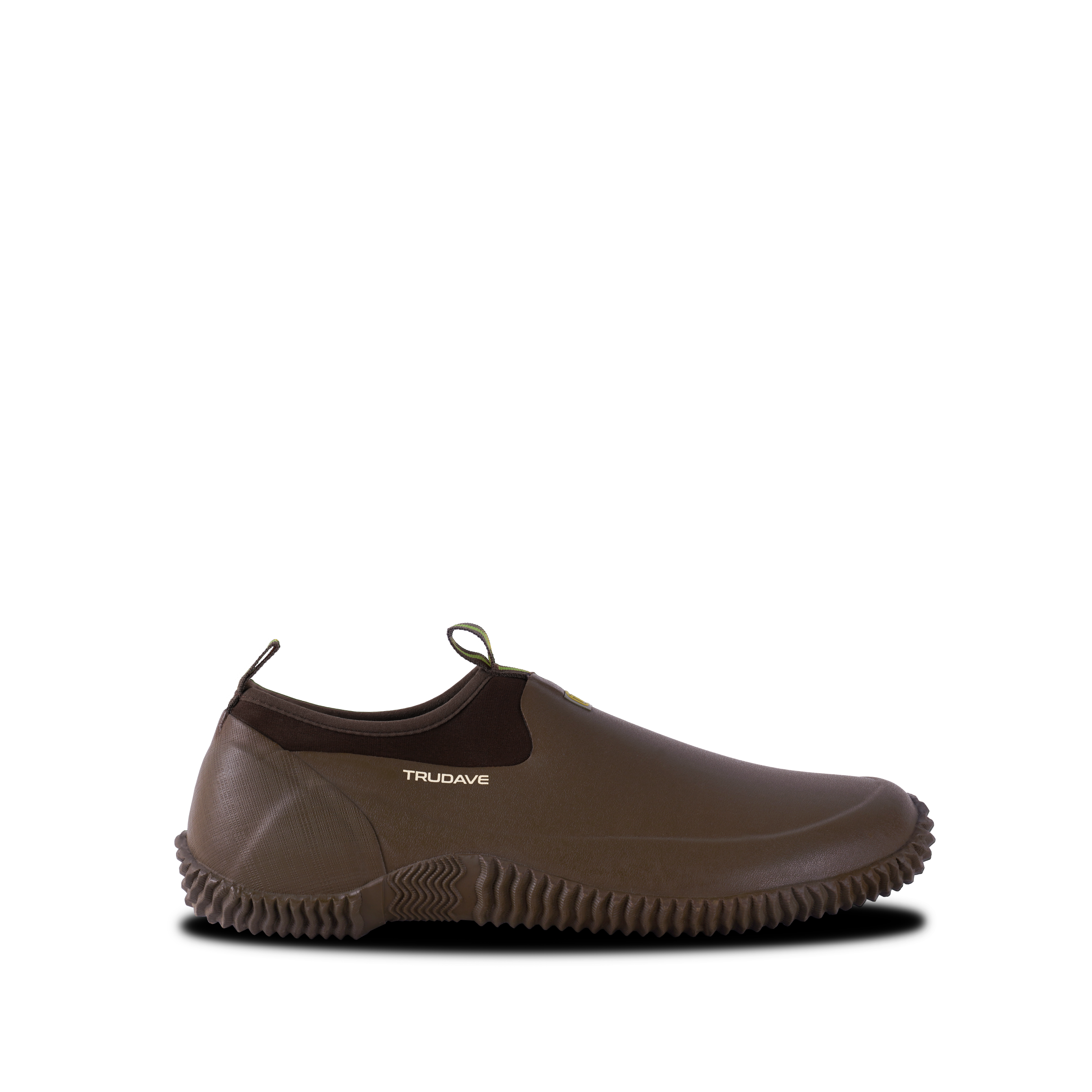 Side view of Trudave GardenStride Series waterproof rubber garden boots in brown – durable slip-resistant design for gardening, yard work, and outdoor chores