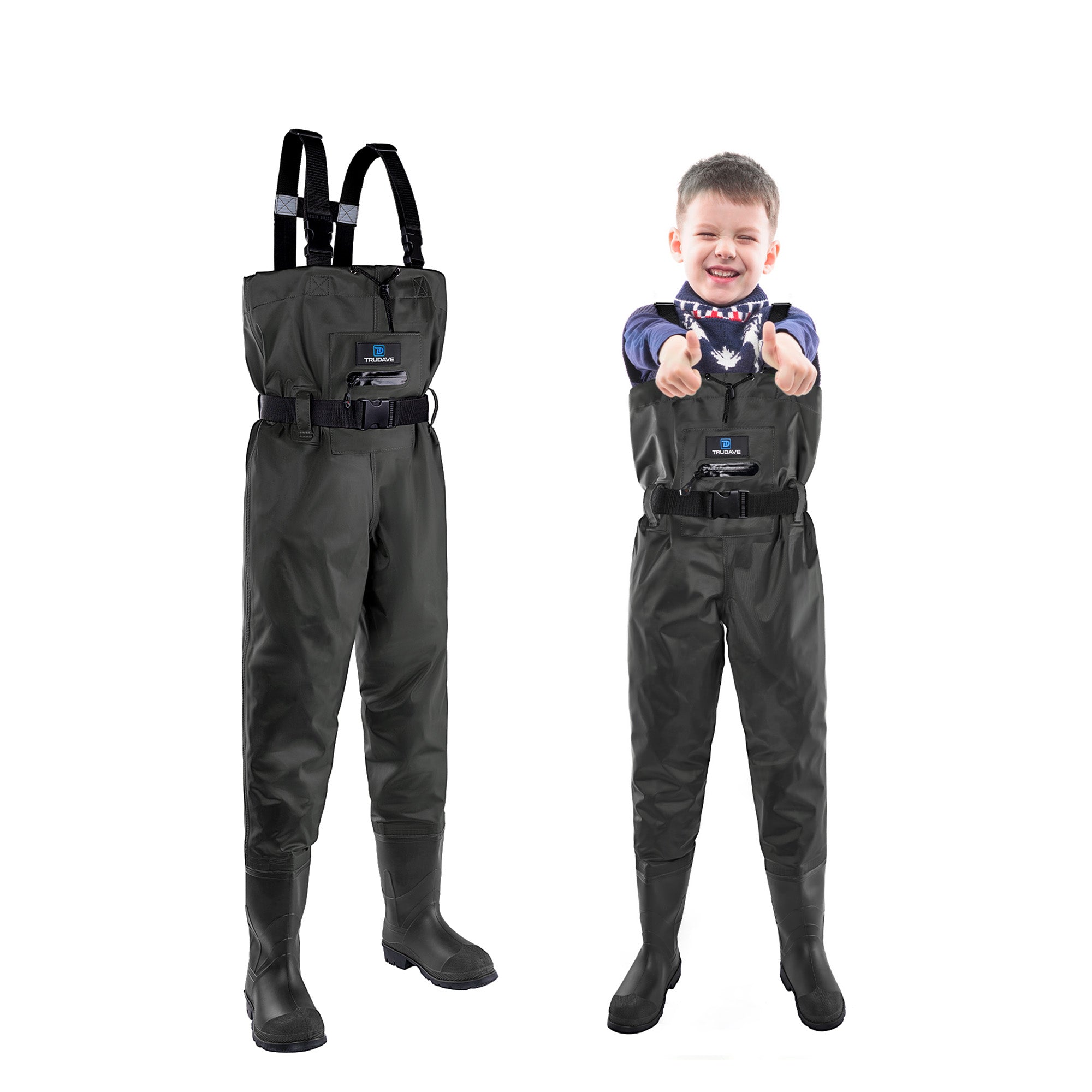 Trudave Splash Youth Series Kids' Waterproof Chest Waders with Boots – Fishing & Hunting Gear