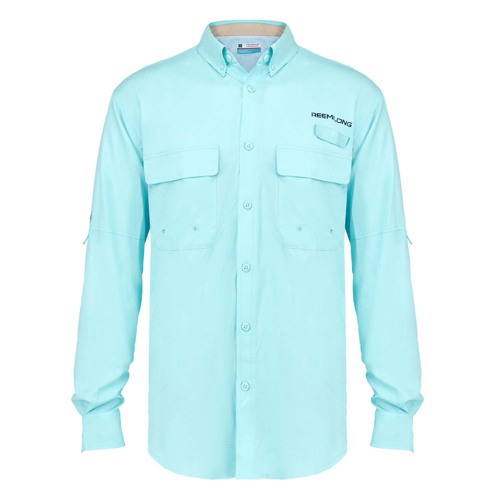 Trudave Men’s Lightweight Quick-Dry Fishing Shirt – TideGuard Series in blue, featuring breathable, moisture-wicking fabric for sun protection and all-day comfort on fishing trips.