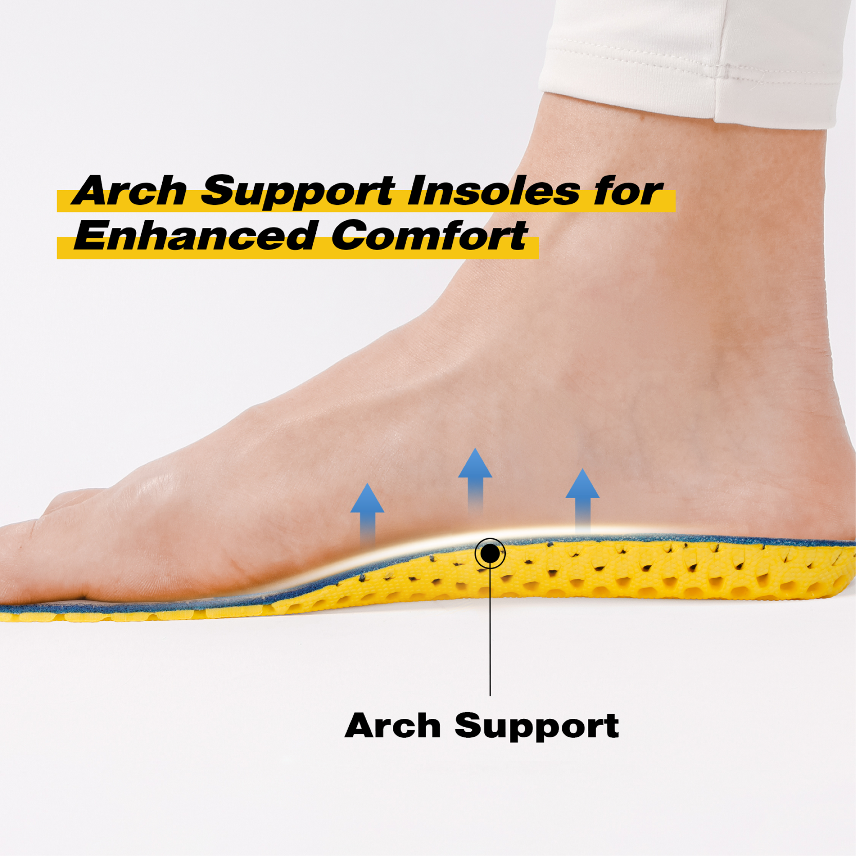 Trudave ToughCush Comfort Insoles with arch support for enhanced comfort and stability, ideal for reducing foot fatigue and improving all-day performance.