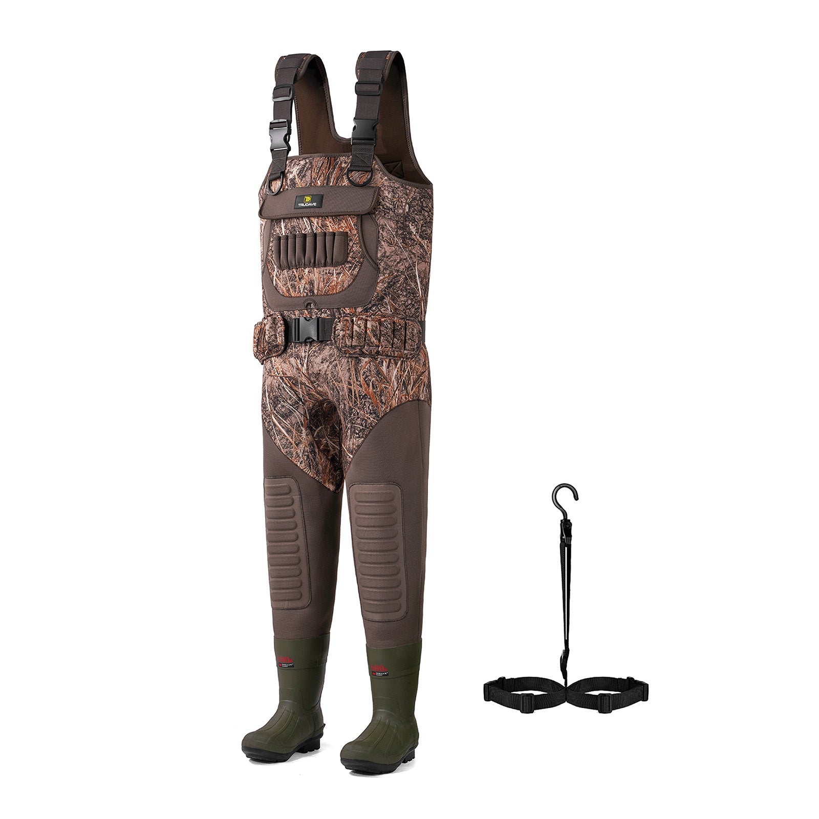 Trudave MarshTrail Series women’s waterproof fishing chest waders with 600G insulated boots, front view in durable waterproof fabric designed for cold-weather fishing and hunting.