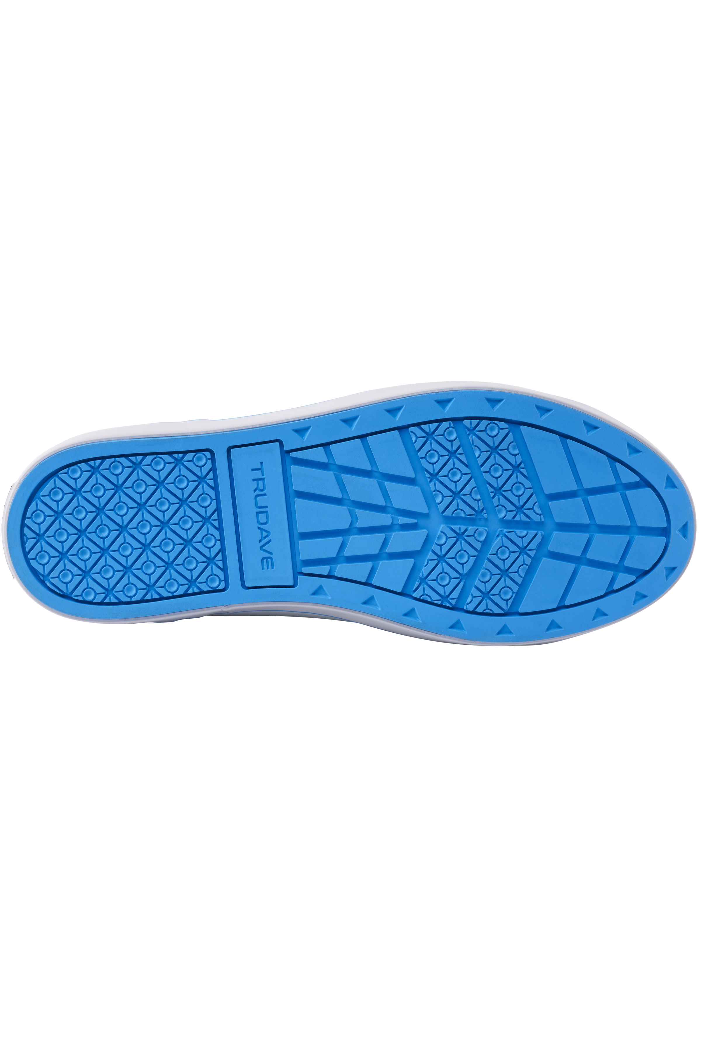 Close-up of the blue outsole of Trudave NeopreneTrek Series waterproof slip-on fishing deck boots, showing non-slip tread pattern for superior traction on wet boat decks and outdoor surfaces.