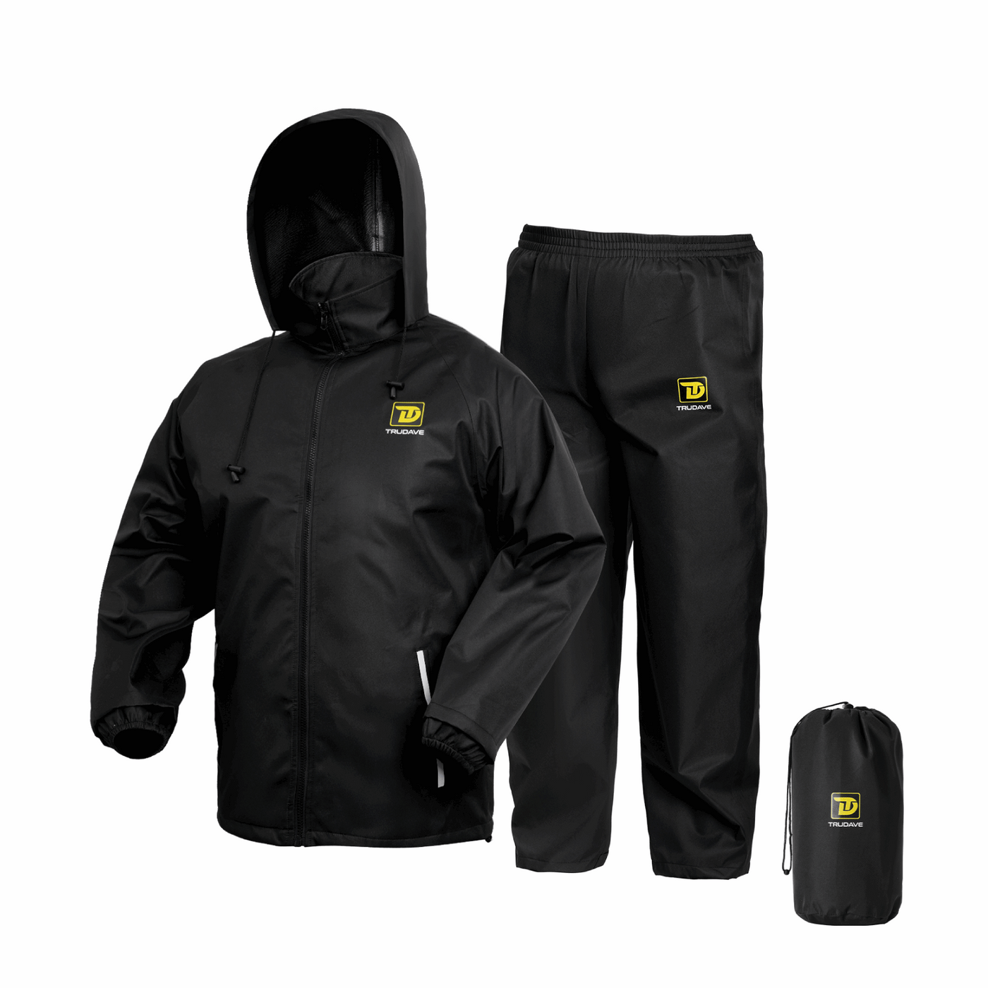 breathable rain gear bag Trudave TrailBlaze Series Men's Waterproof Breathable 2-Piece Rain Suit – Camo & Black, XL / Black