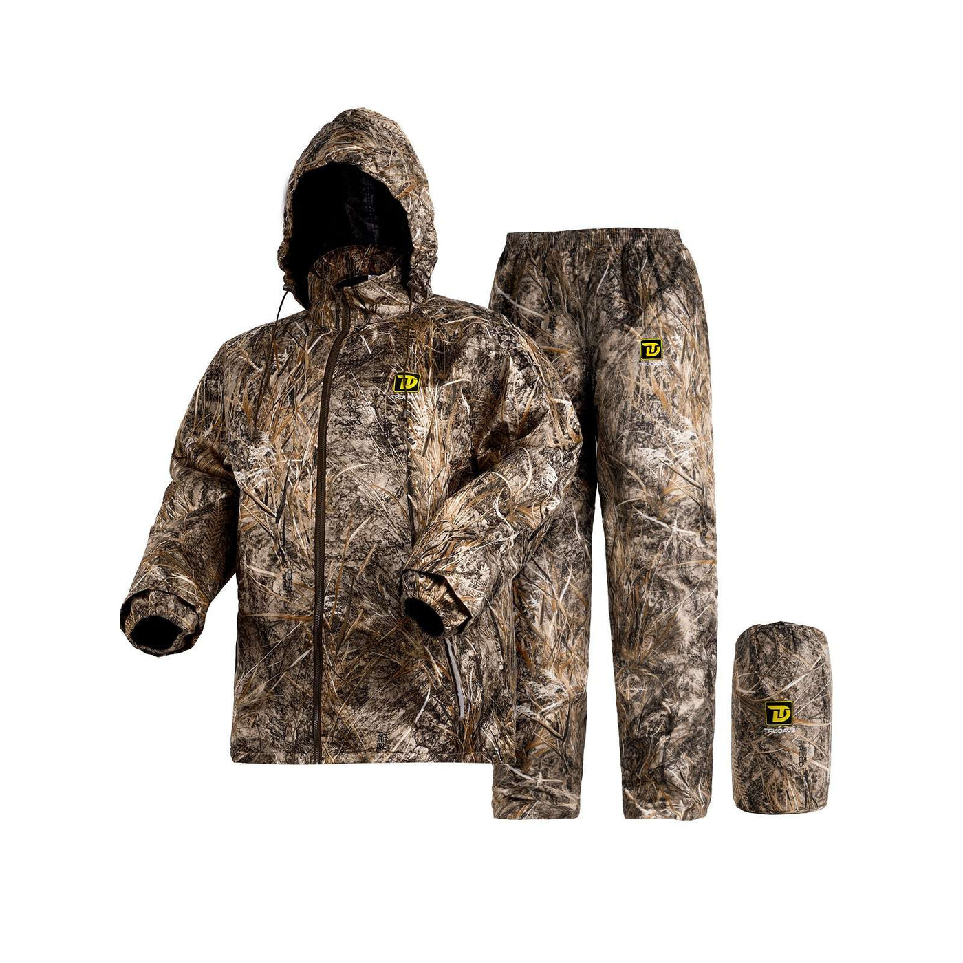 hiking rain gear Trudave TrailBlaze Series Men's Waterproof Breathable 2-Piece Rain Suit – Camo & Black, S / Real Reed