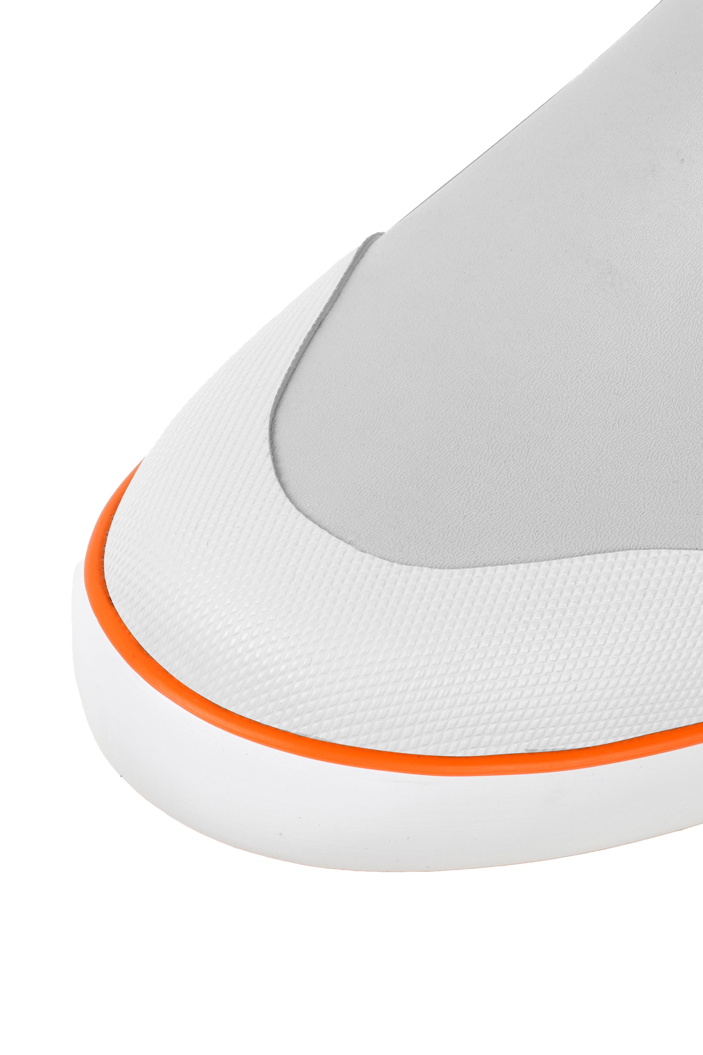 alt="Close-up of the toe area on Trudave Seafarer Lite Series men’s waterproof slip-on ankle deck boots in gray color showing reinforced rubber toe cap, seamless waterproof design, and durable non-slip sole built for stability and protection during fishing and boating use"
