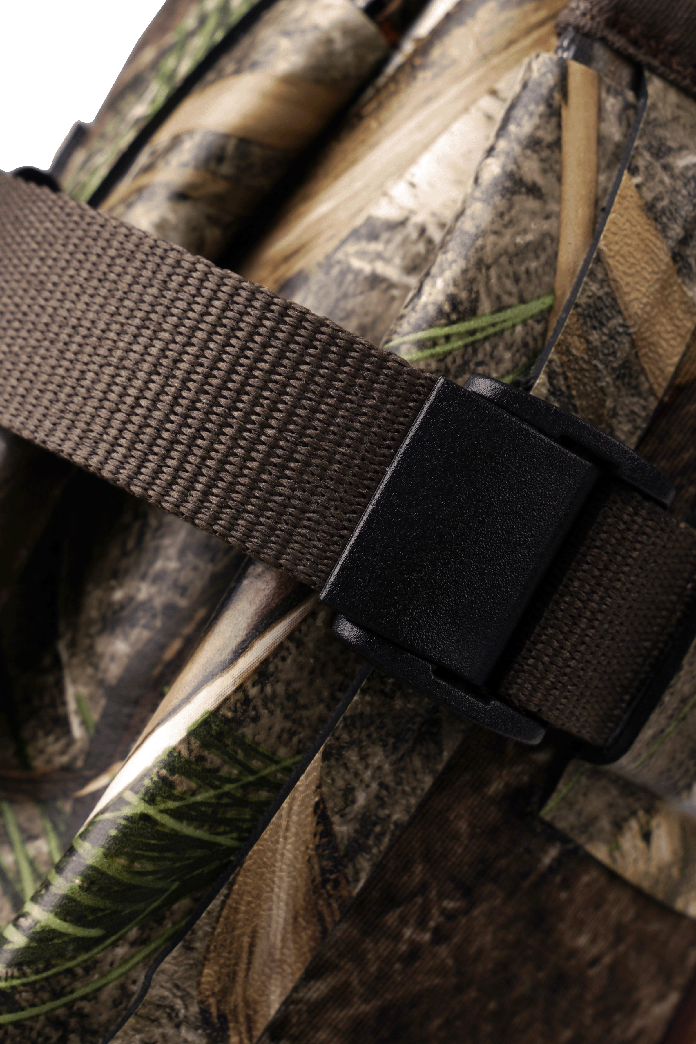 alt="Close-up of the boot collar on Trudave WildGuard Series men’s tall waterproof camo hunting boots in Reed Grass color showing elastic stretch band design for flexible fit, reinforced waterproof edge, and durable camo fabric providing comfort and resilience for outdoor hunting use"
