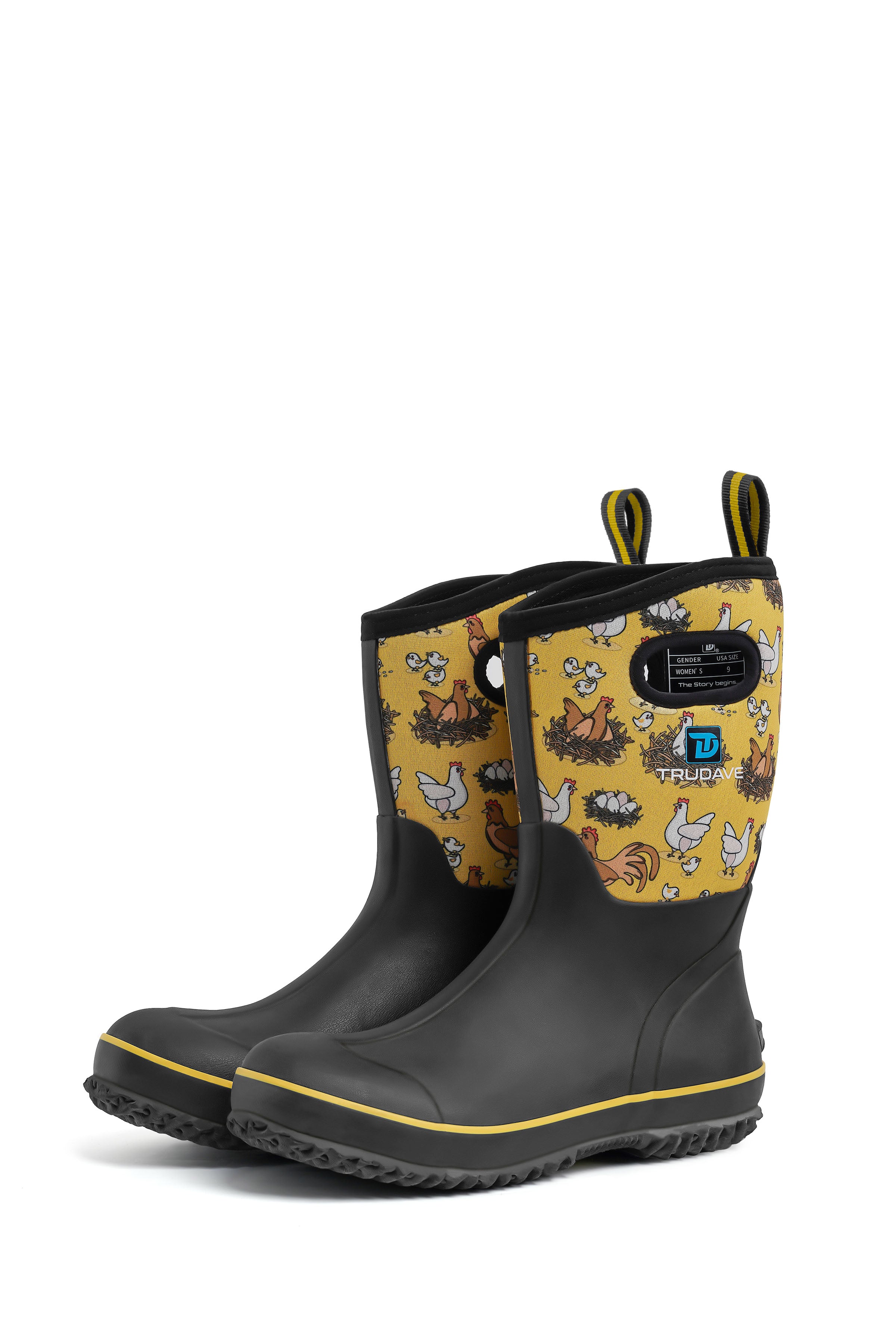 Trudave BloomBoot Series Women's Waterproof Neoprene Garden Rain Boots – Mid-Calf Rubber Design