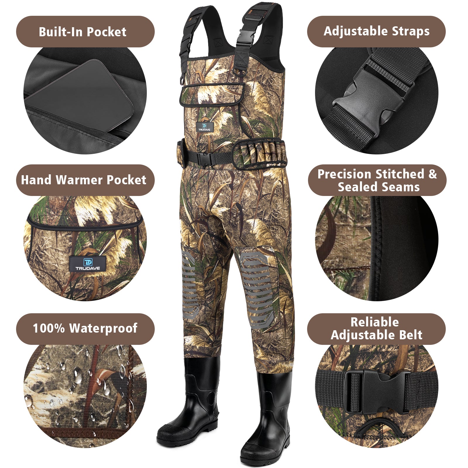 Trudave Hunting Chest Waterproof Neoprene Waders with Boots – AquaWade Series