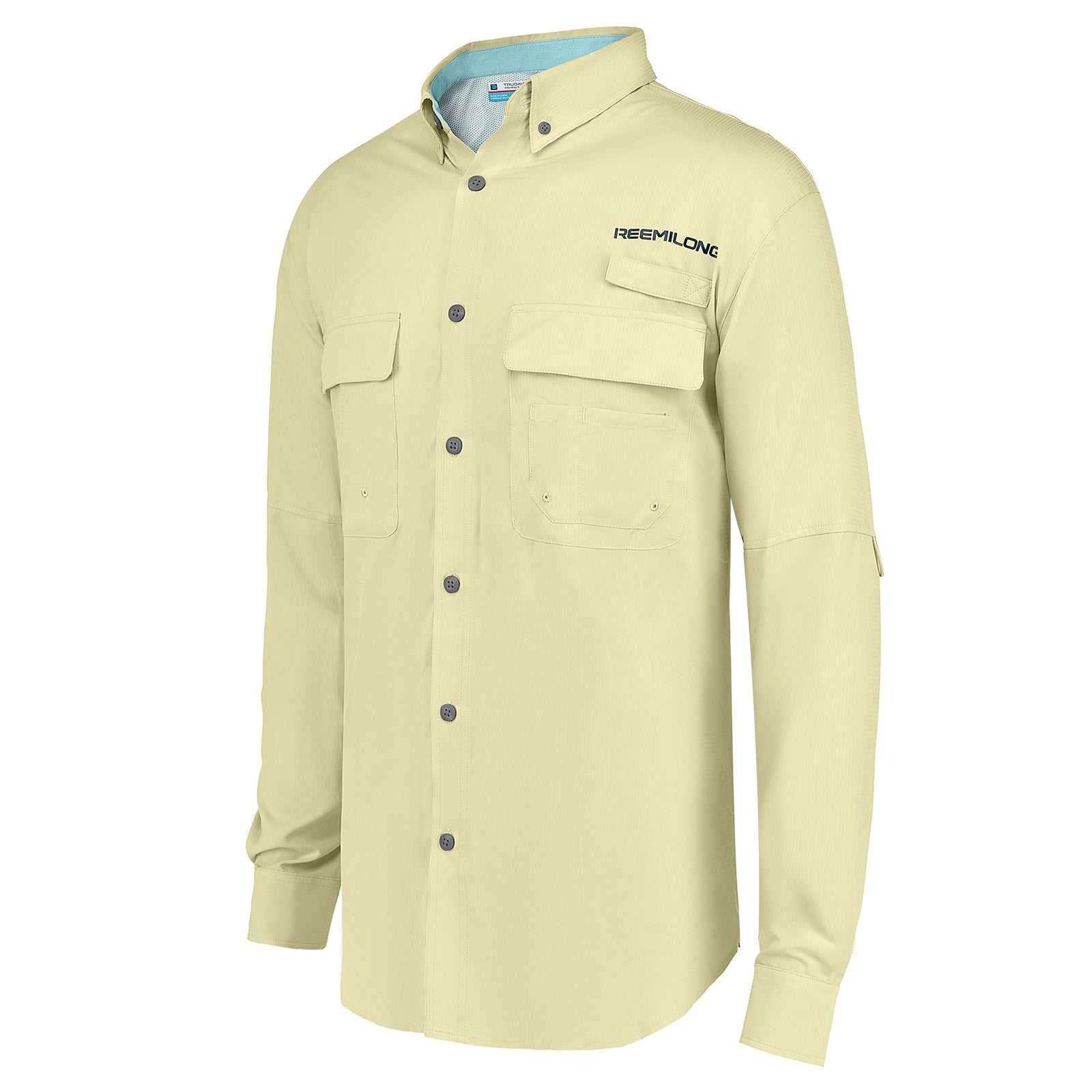 Trudave Men’s Lightweight Quick-Dry Fishing Shirt – TideGuard Series in beige, featuring breathable, moisture-wicking fabric for sun protection and all-day comfort on fishing trips.