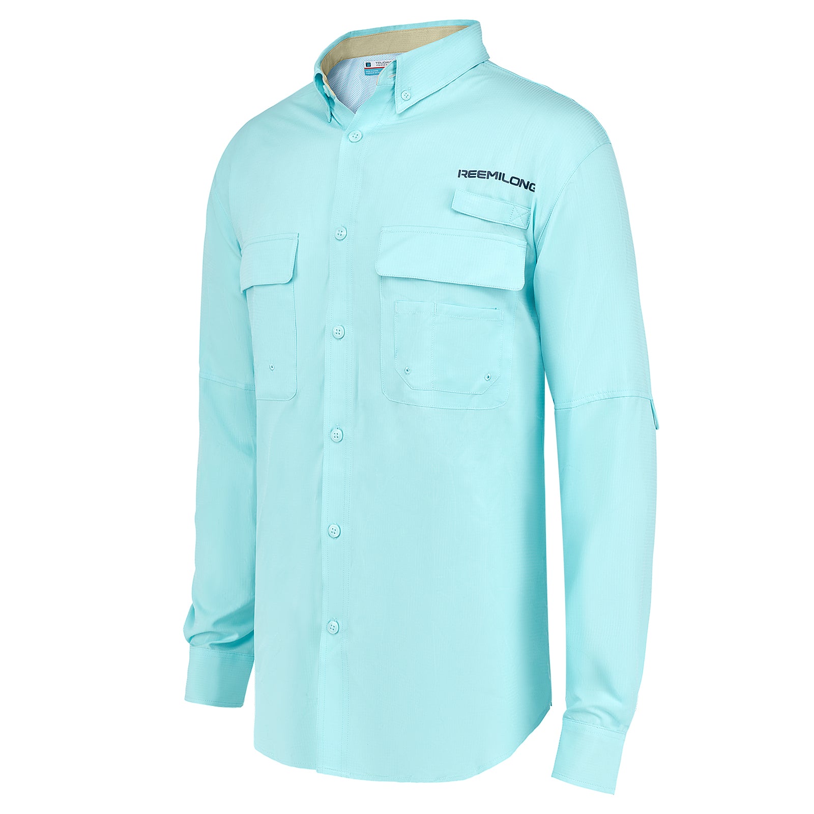 Trudave Men’s Lightweight Quick-Dry Fishing Shirt – TideGuard Series in blue, featuring breathable, moisture-wicking fabric for sun protection and all-day comfort on fishing trips.