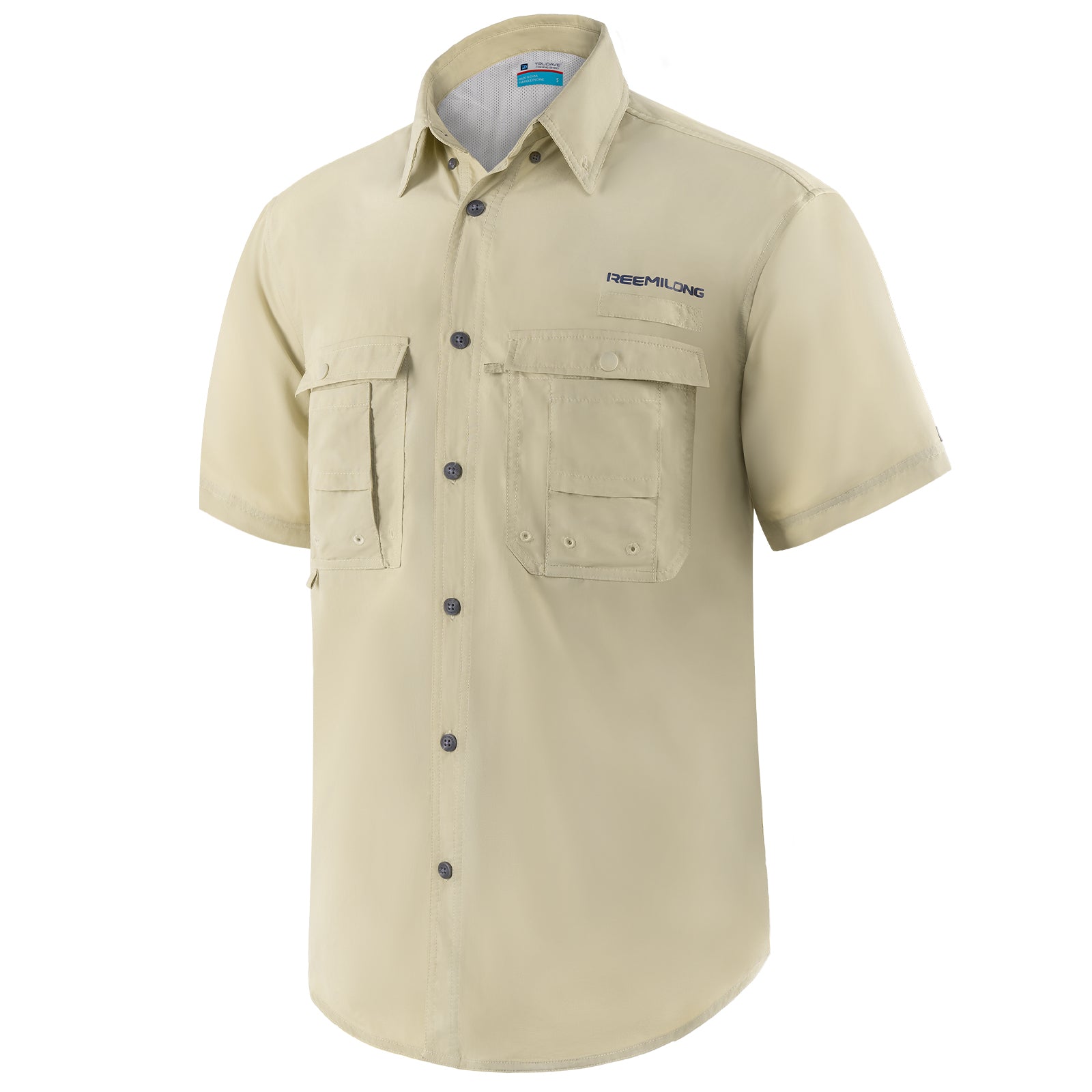 Front view of Trudave AquaShield Series men’s lightweight quick-dry fishing shirt in beige – white background product image showing breathable quick-dry fabric for outdoor fishing comfort
