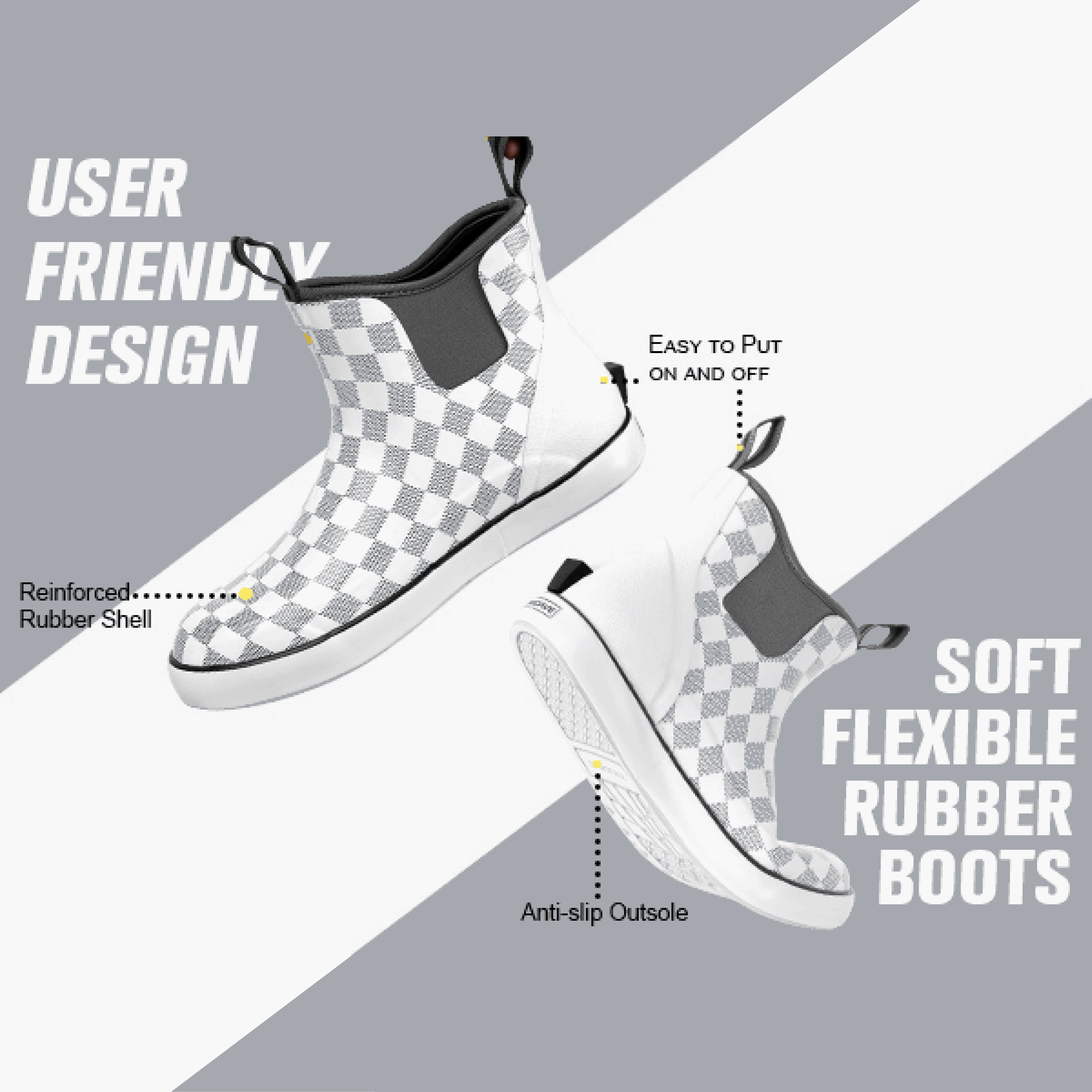 Key features of Trudave WaveLock Series men’s waterproof insulated deck boots highlighted, showing durable non-slip sole, lightweight comfort, and all-weather waterproof performance for fishing and work