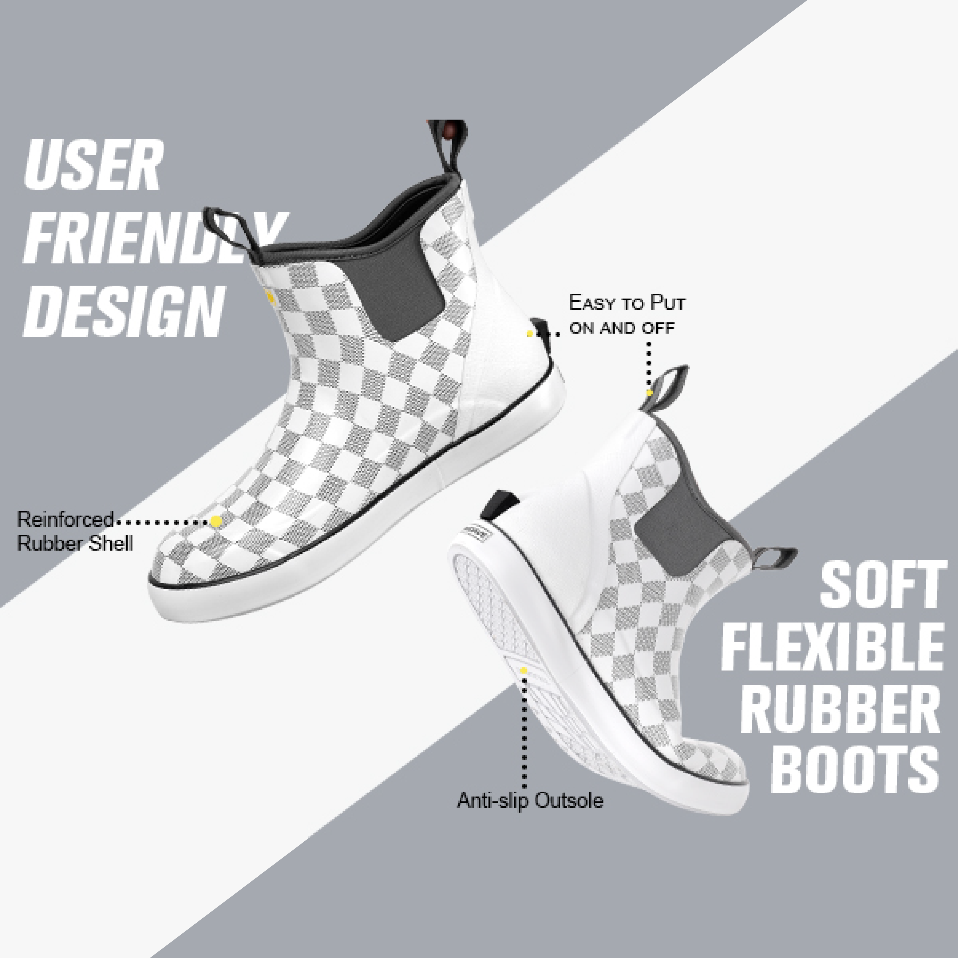 Trudave 6.7" Waterproof Rubber Deck Boots - White Check