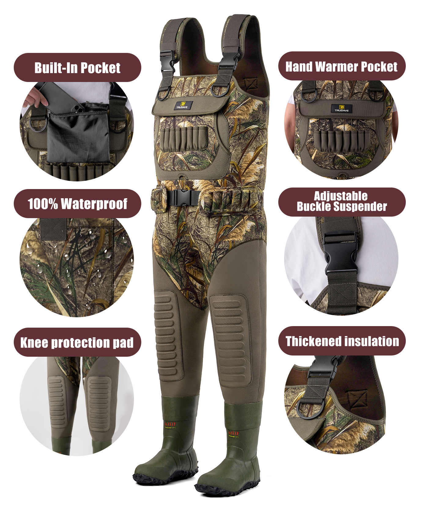 Trudave Rtrudave Series Men's Waterproof Neoprene Hunting Chest Waders with Boots – Duck Hunting