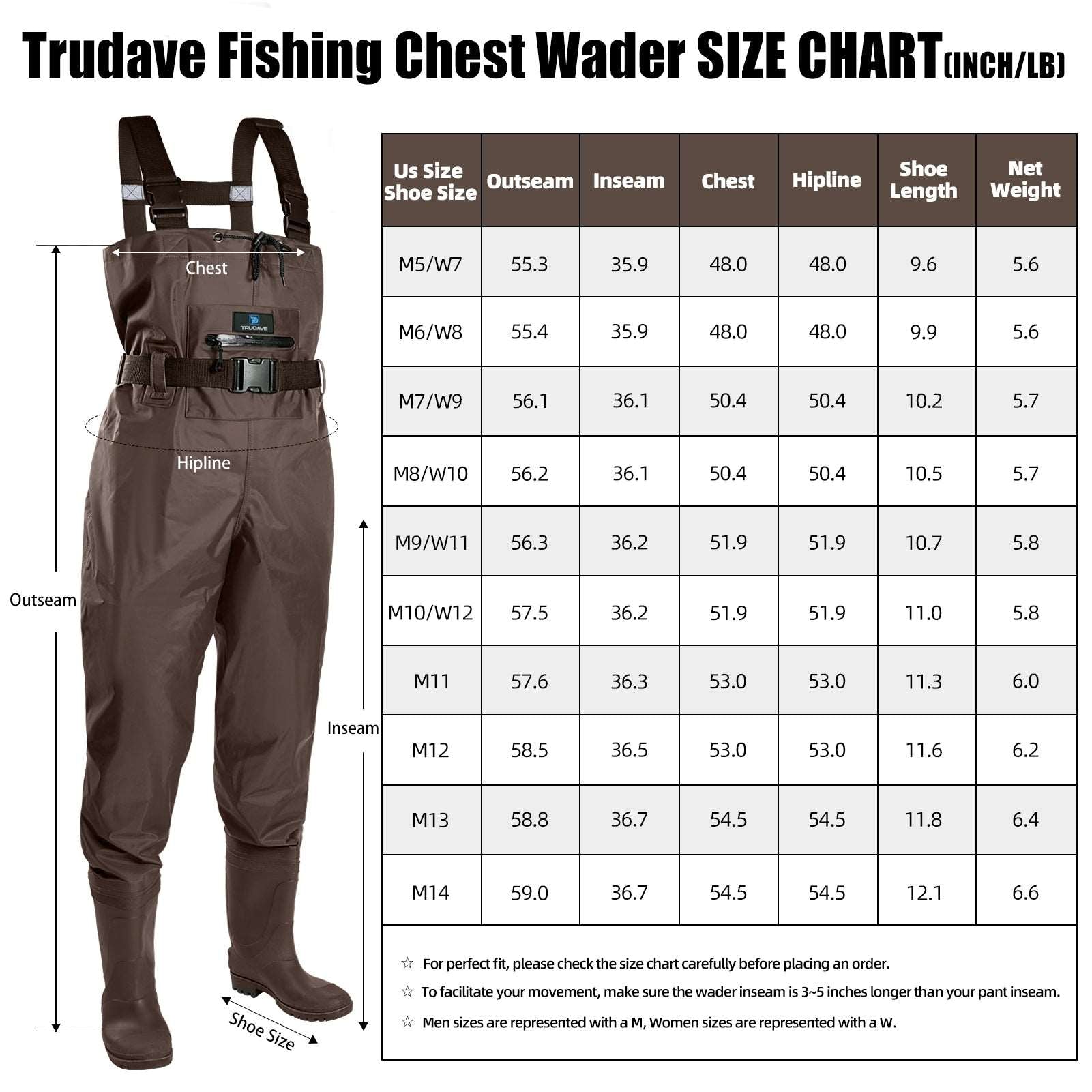Trudave Bootfoot Waders for Men and Women-Brown