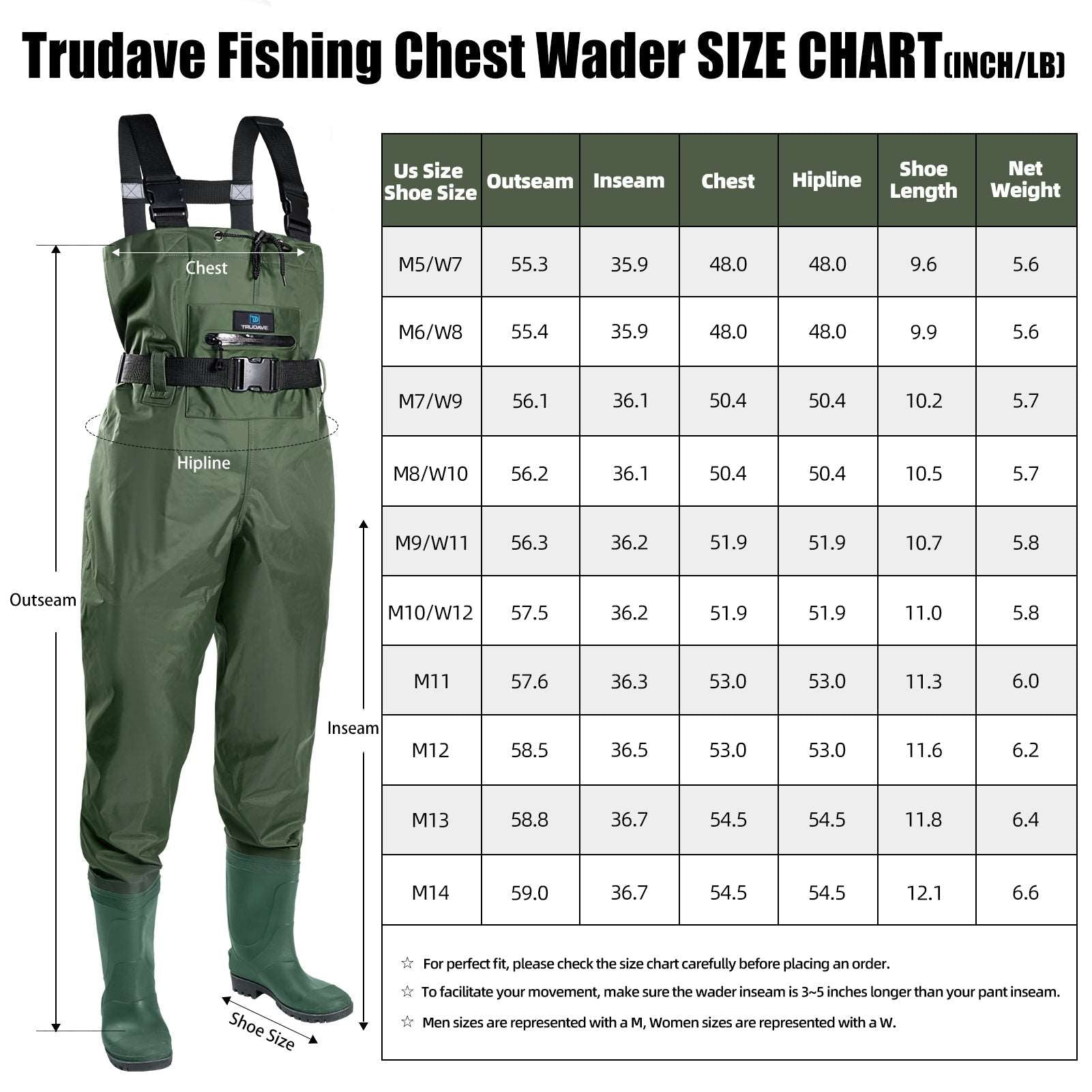 Trudave Fishing Waders with Boots for Men and Women-Green