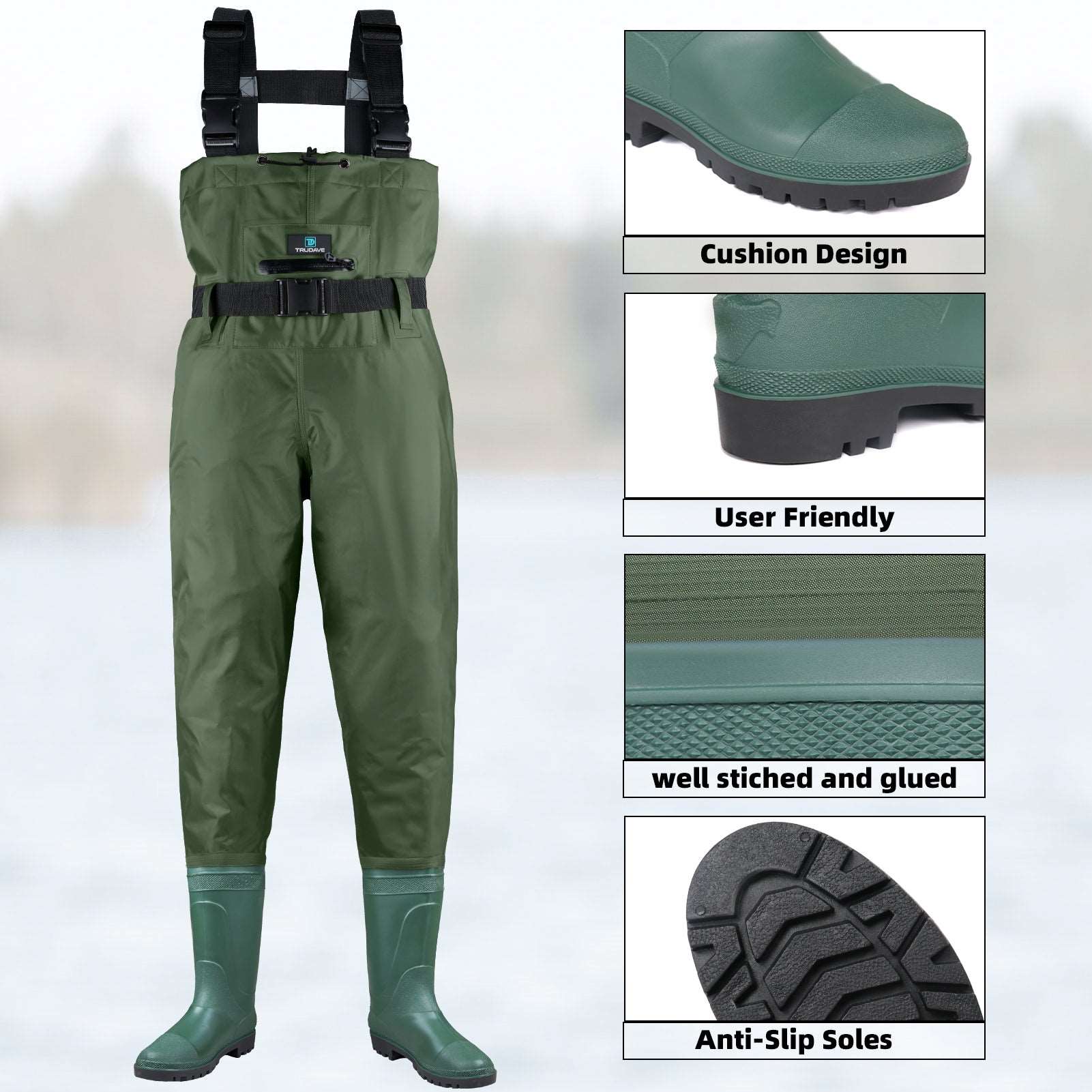 Trudave Fishing Waders with Boots for Men and Women-Green