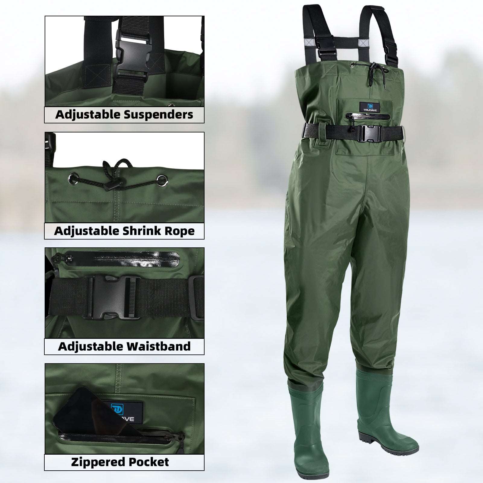 Trudave Fishing Waders with Boots for Men and Women-Green