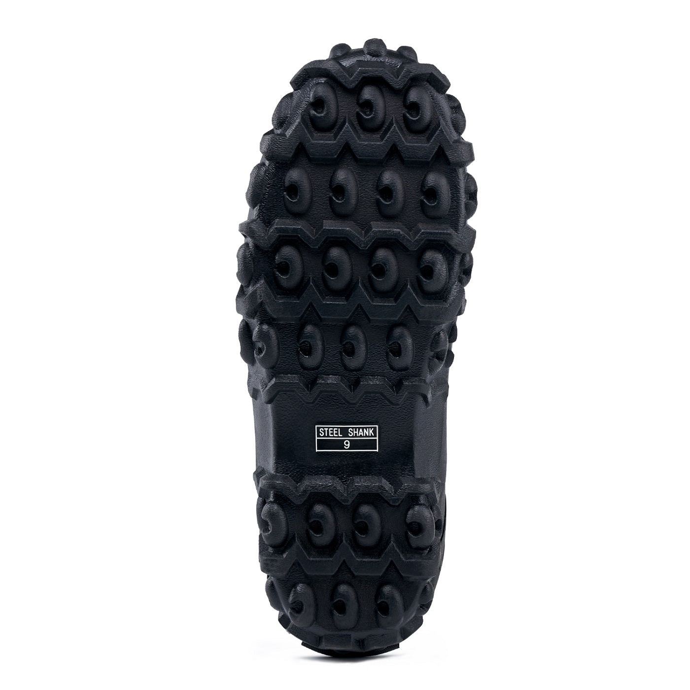 Close-up of outsole tread on Trudave DryFlow Series tall waterproof rubber work boots – black slip-resistant sole showing deep traction pattern for stability and durability in outdoor work