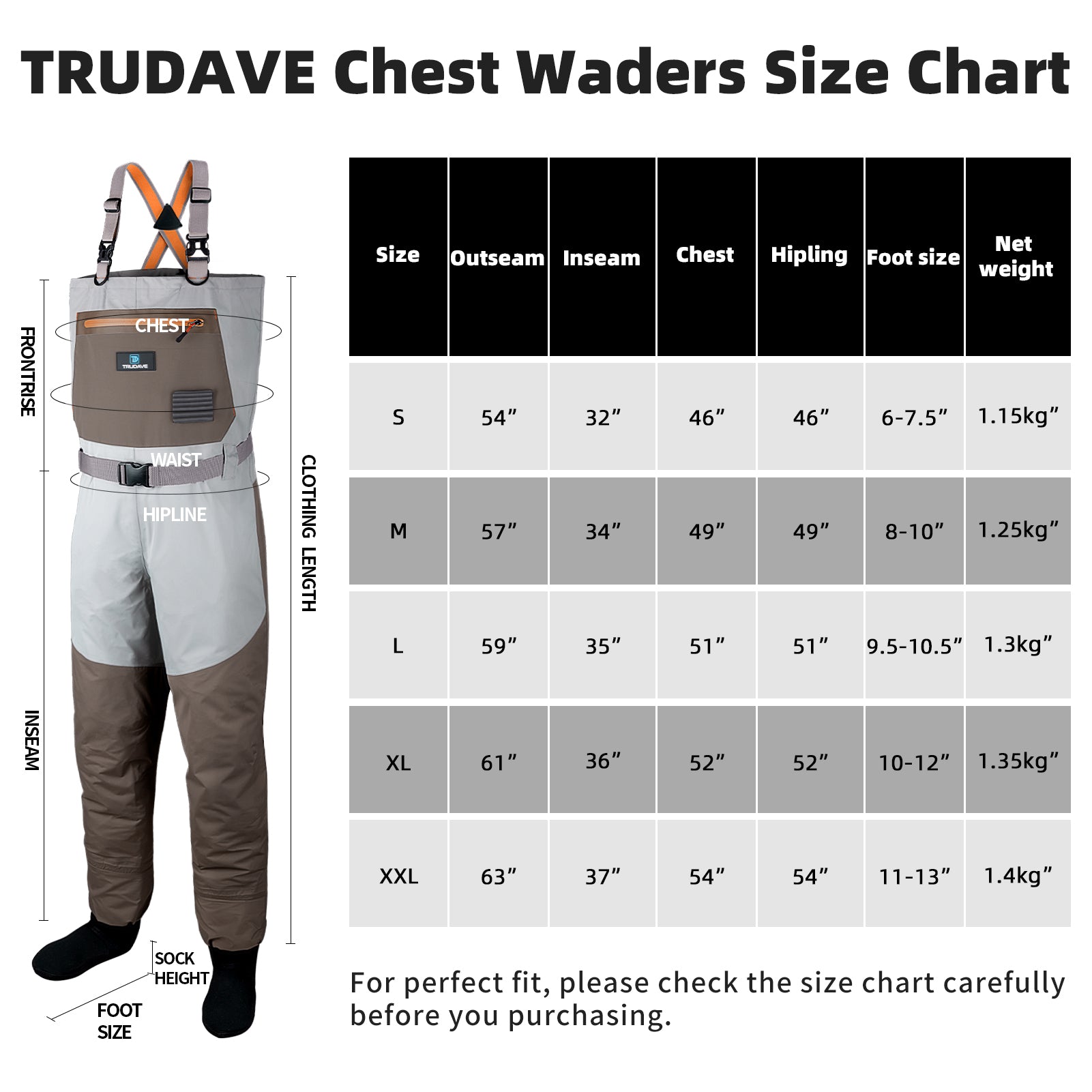 Trudave Stocking Foot Breathable Waders for Fly Fishing