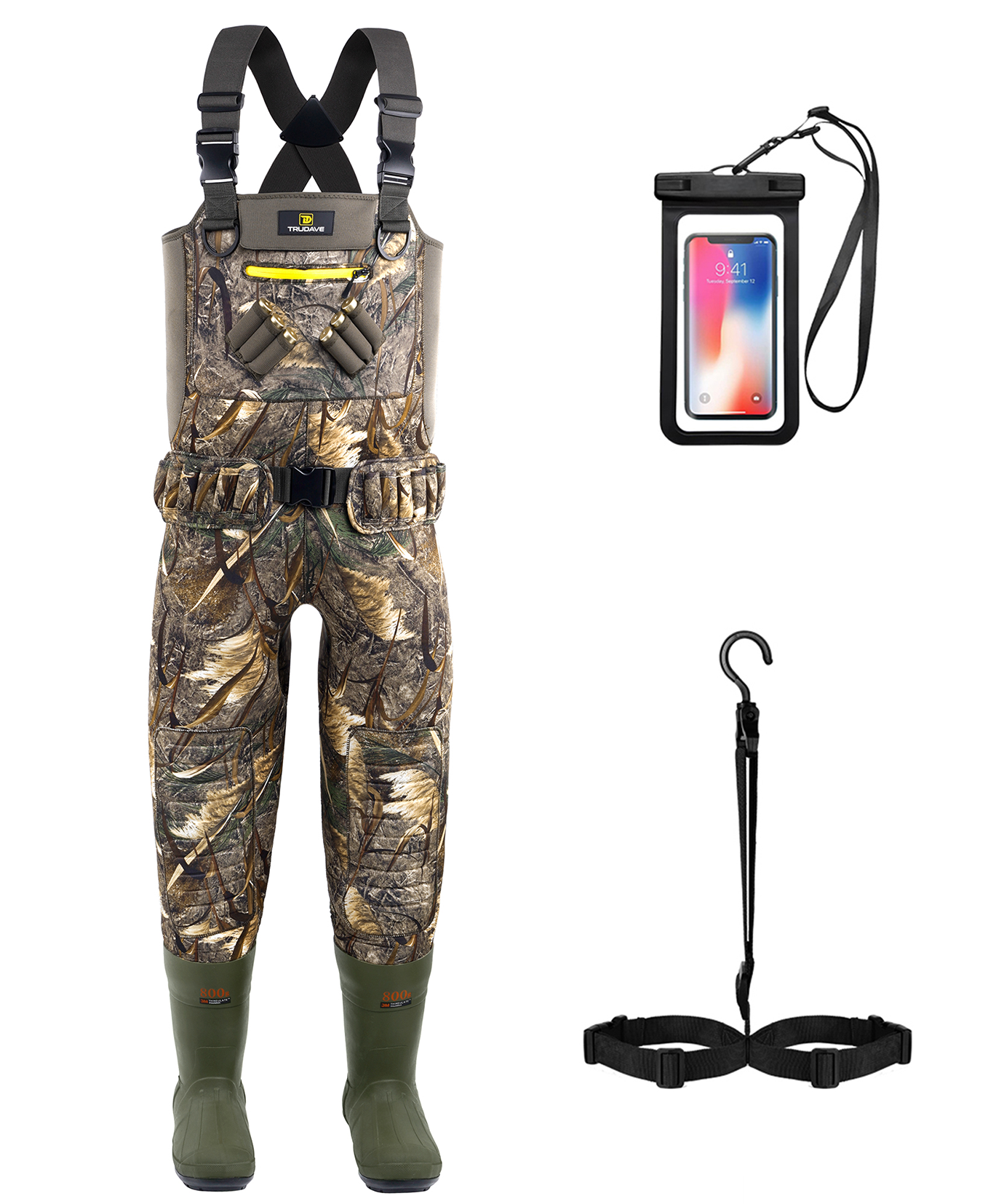 Trudave InfinityShield 800g Insulated Neoprene Hunting Waders – 100% Waterproof Camo Chest Waders