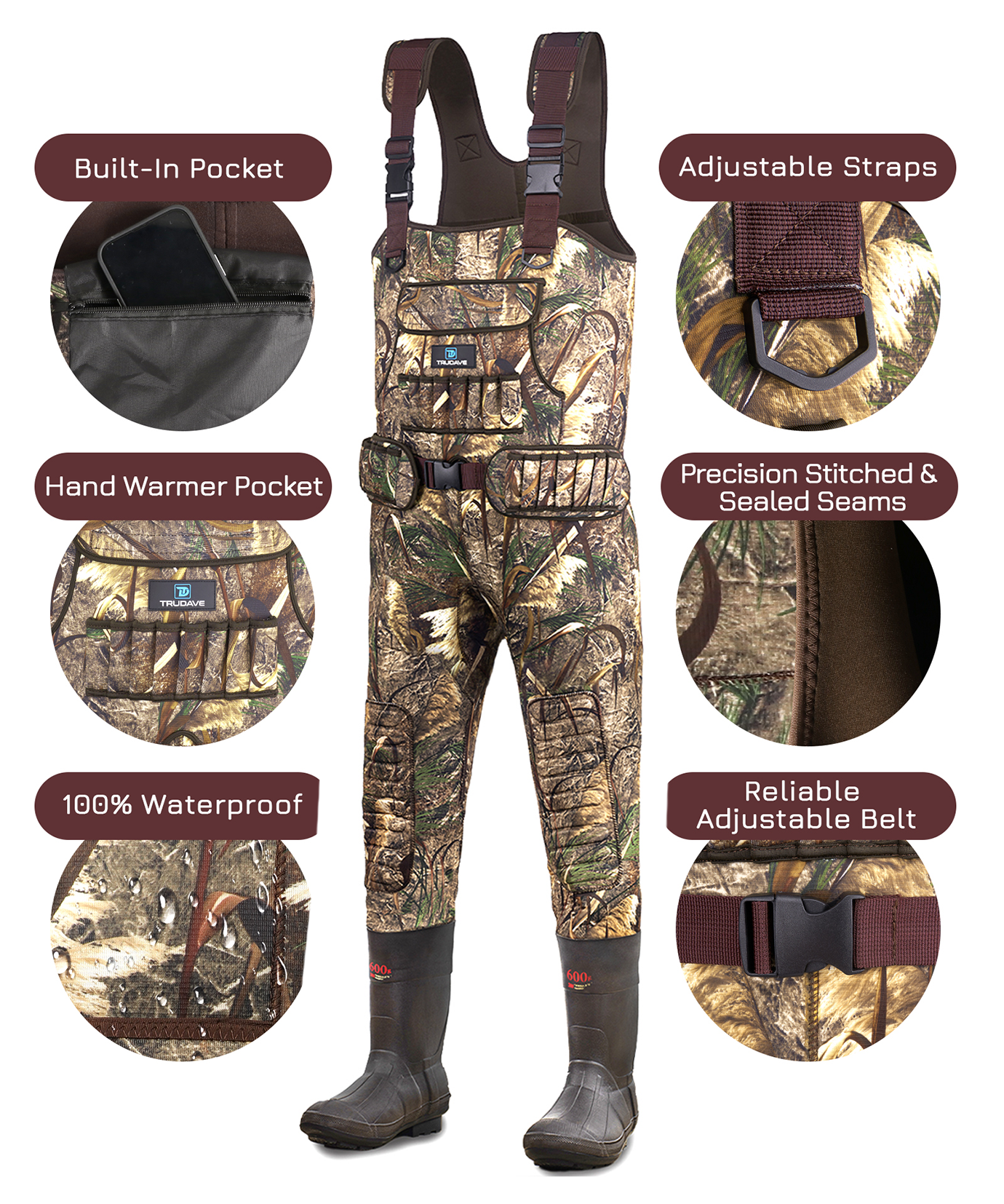 Trudave AquaShield Series Men's Waterproof Hunting & Fishing Chest Waders with Boots